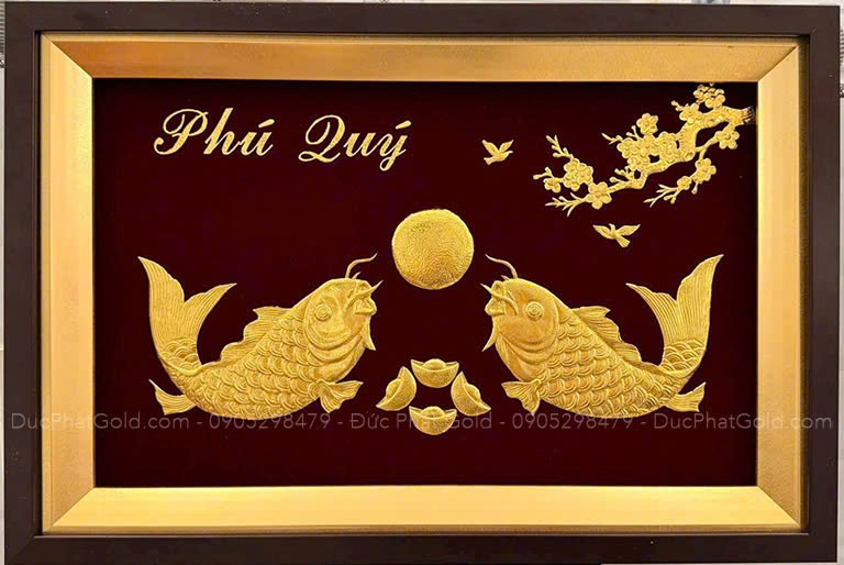 Tranh dát vàng Song Ngư Vọng Nguyệt - Phú Quý Tề Gia Tranh dát vàng Song Ngư Vọng Nguyệt - Phú Quý Tề Gia