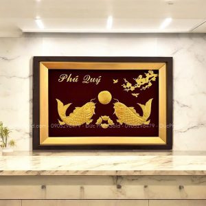 Tranh Song Ngư Vọng Nguyệt - Phú Quý Tề Gia dát vàng
