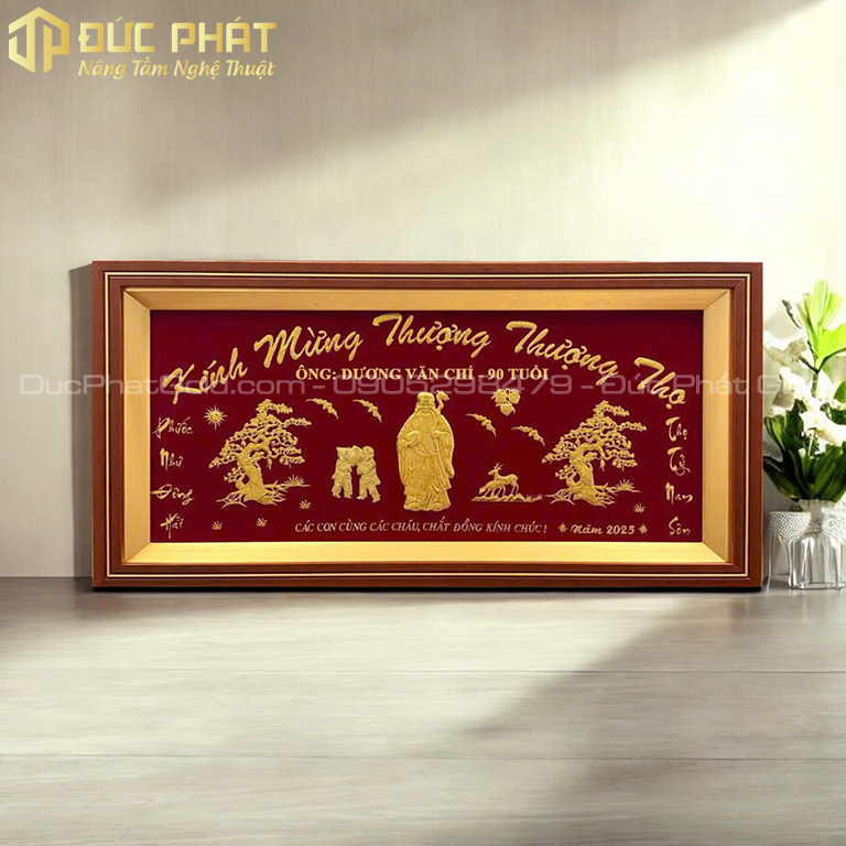 Tranh mừng thọ Cụ Ông 90 tuổi - Chế tác riêng