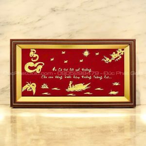 Tranh chữ thư pháp Ơn Cô dát vàng
