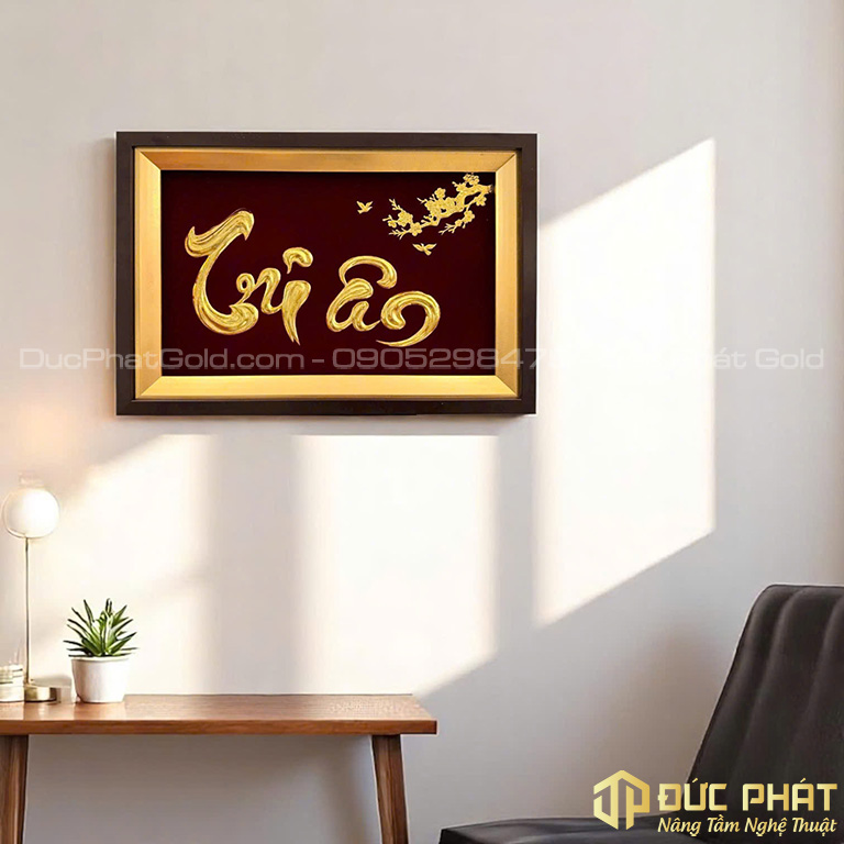 tranh chữ tri ân thư pháp dát vàng
