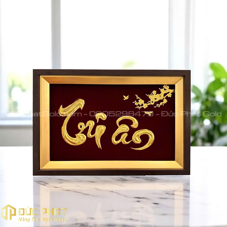 tranh chữ tri ân thư pháp dát vàng