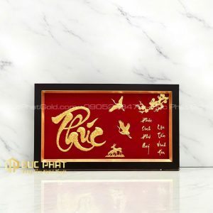 tranh chữ phúc và đôi chim hạc
