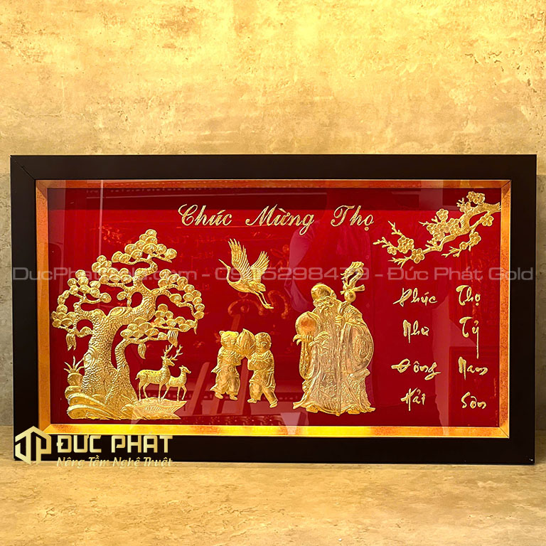 Tranh chúc mừng Thọ cụ Ông dát vàng Tranh chúc mừng Thọ cụ Ông dát vàng
