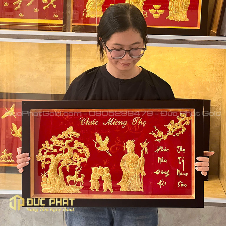 Tranh chúc mừng Thọ cụ Bà dát vàng Tranh chúc mừng Thọ cụ Bà dát vàng