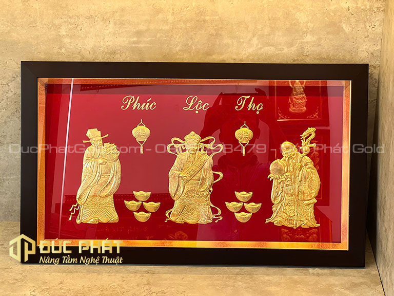 tranh tam đa phúc lộc thọ dát vàng