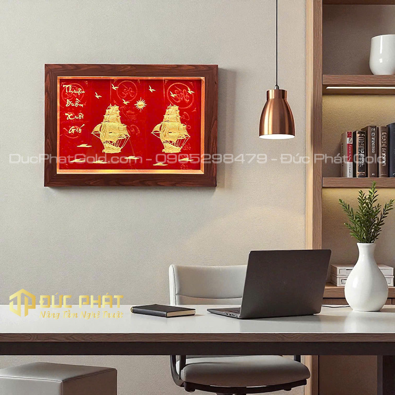 tranh đôi thuyền buồm đồng hành vươn xa