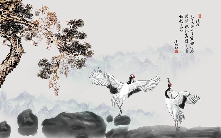 Tranh chim hạc cho người tuổi Giáp Tý