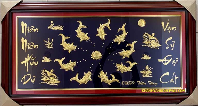 Mẫu tranh cá chép mạ vàng